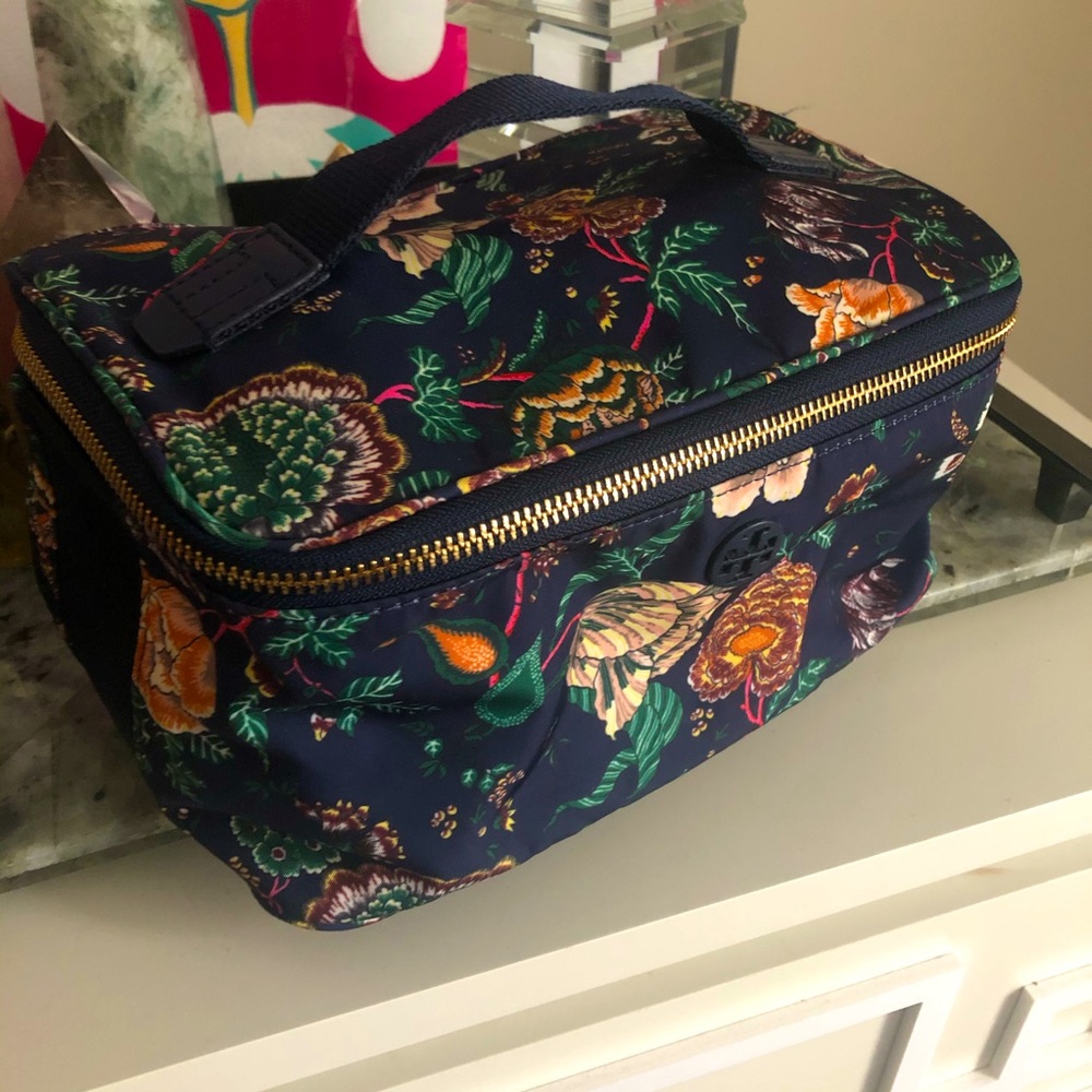 Tory Burch Blue Tilda printed nylon train case